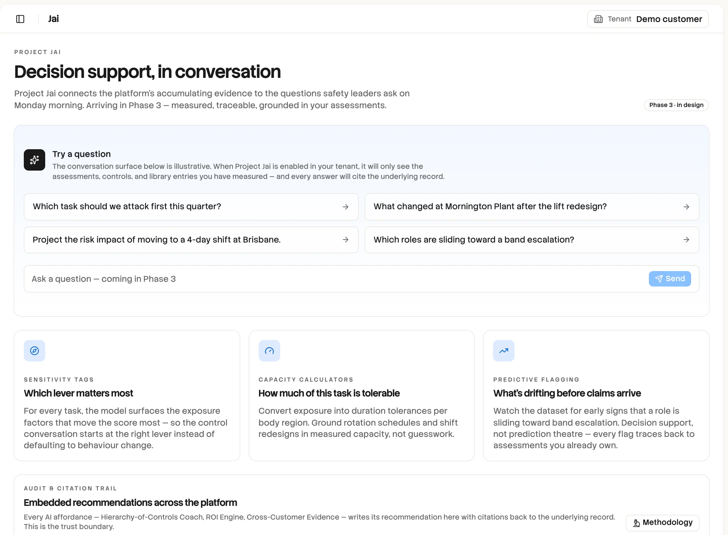 Project Jai in the JointAction Platform: decision support in conversation, with example questions grounded in the program's assessments